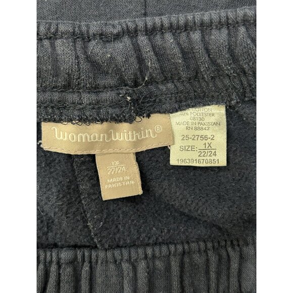 Woman Within Navy Blue Pull-On Fleece Jogger Capri Pants White Side Stripe Sz 1X - Picture 5 of 8